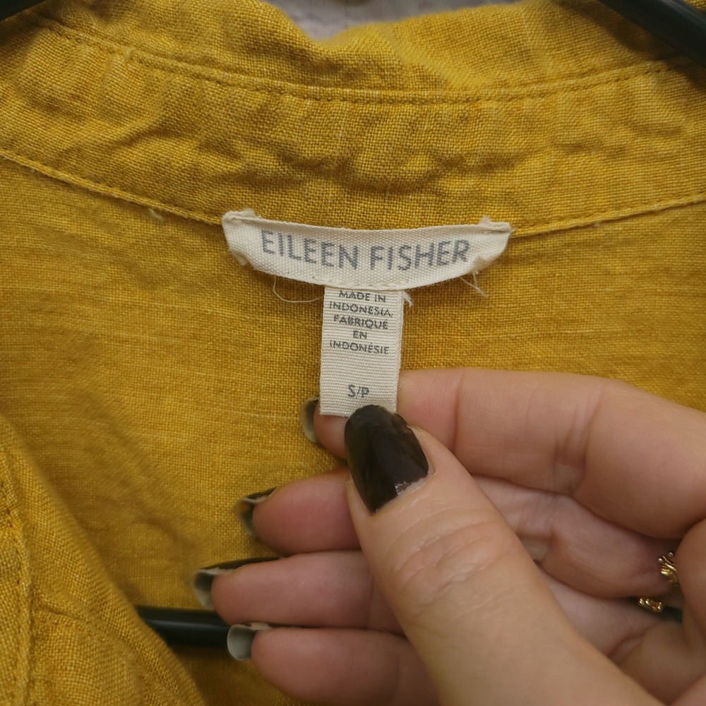 Eillen Fisher Washed Organic Linen Delave Shirt Womens S Cropped Boxy Minimalist - Picture 6 of 8